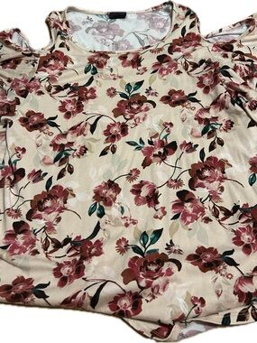 Women's Cream Floral Cold-Shoulder Blouse with Burgundy Print